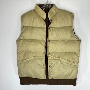 Vintage Stearns Reversible Tan Brown Goose Down Puffer Vest Size Medium 80s